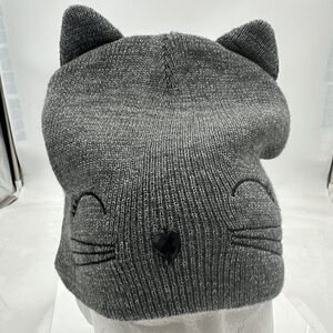 JUSTICE GIRLS KITTY CAT BEANIE HAT - GRAY SILVER SPARKLE